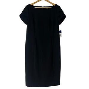 NWT Chaps Black Short Sleeve Sheath Dress 14 Classic Work Career Knee Length Zip